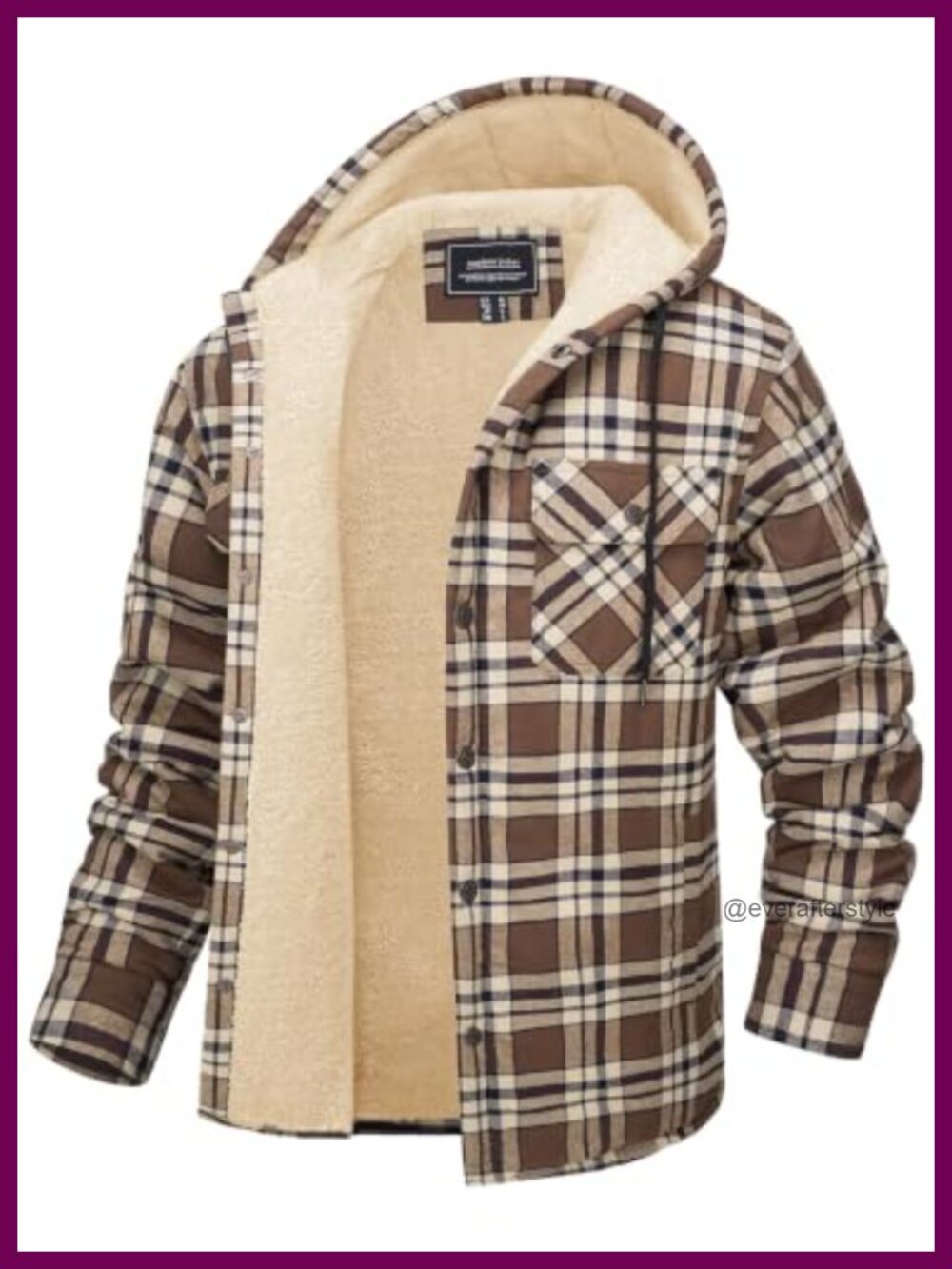 Mens Thick Cotton Sherpa Lined Plaid Flannel Hooded Jacket Winter Coat
